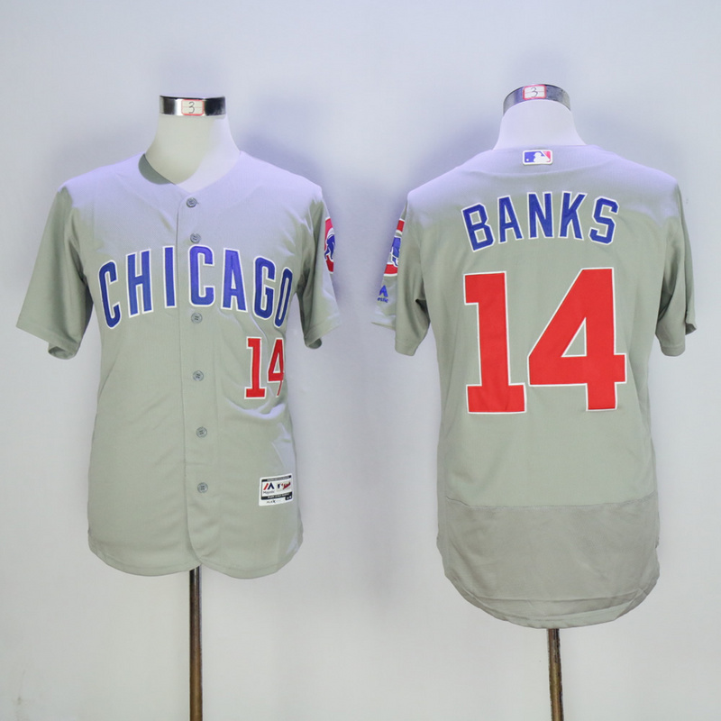 Men Chicago Cubs #14 Banks Grey Throwback MLB Jerseys->chicago cubs->MLB Jersey